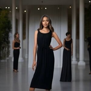 NY Collection Women's Black Jeweled Shoulder Maxi Dress XL Sleeveless Evening